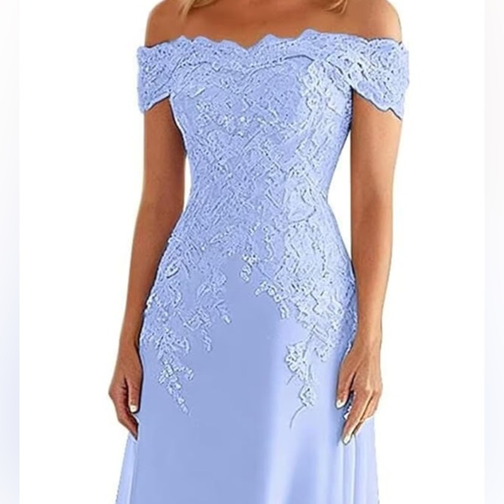 Light Blue Embroidered Evening Gown